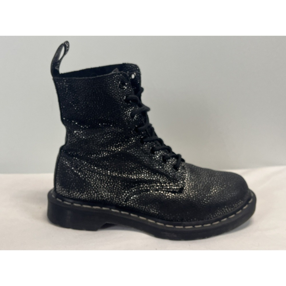Doc Dr. Martens Pascal Combat Boots Sz W 6 VGUC Black Silver